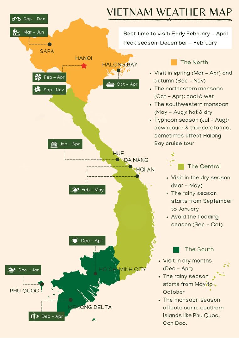 Vietnam weather map by the best vietnam travel agency